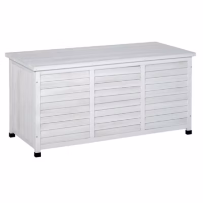Coffre de rangement extérieur façade persienne – coffre jardin 283L – dim. 127 x 56 x 60cm – bois blanc