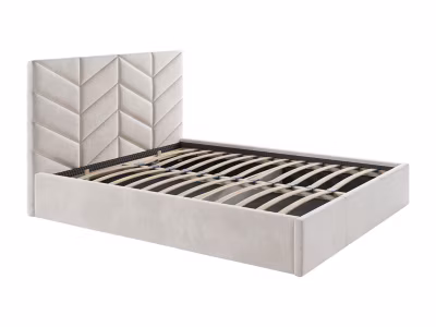 Lit coffre 140 x 190 cm – Tissu texturé – Crème – JUSTANI