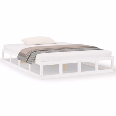 Lit double, Lit adulte, Cadre de lit sans matelas blanc 120×200 cm bois massif