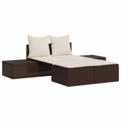 Chaise longue double avec coussins marron résine tressée vidaXL
