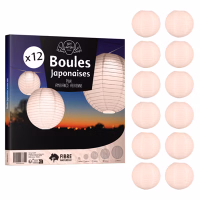 Lot de 12 Boules Japonaises Rose Saumon 40 cm