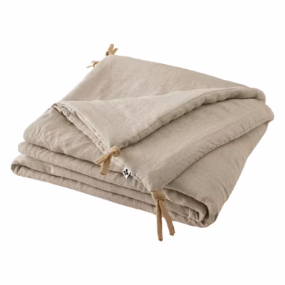 Édredon 150 x 150 cm lin lavé sable avec 4 nouettes en jute – LUISA