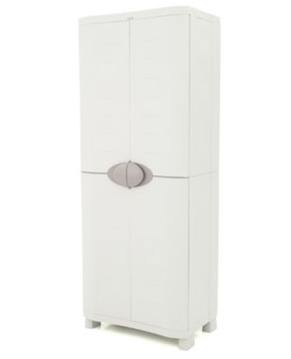 Armoire meuble de rangement 2 portes intérieur/extérieur coloris beige – Longueur 70 x Profondeur 45 x Hauteur 184 cm