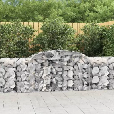 vidaXL Paniers à gabions arqués 6 pcs 300x50x80/100 cm fer galvanisé, gabion, cage de gabion, panier de mur de gabion, mur 3146687
