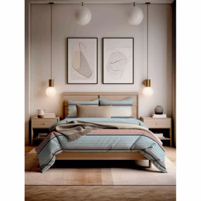 Parure de couette « Scandi Stripe » toutes dimensions 100% Coton / 57 Fils/cm² – Parure de couette 240 x 220 cm + 2 Taies d&rsquo;oreiller