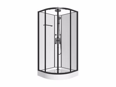 Cabine de douche hydromassante en fibre de bambou – Noir mat – L80 x l80 x H225 cm – ZALIFA