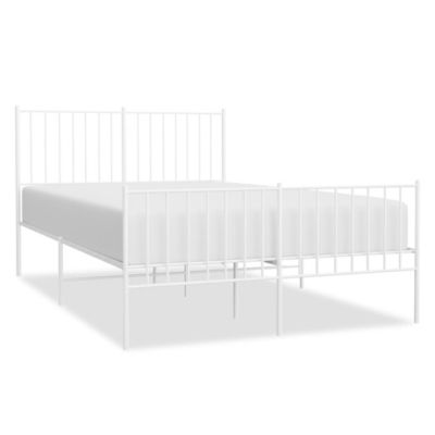 Lit double, Lit adulte, Cadre de lit métal sans matelas et pied de lit blanc 120×190 cm
