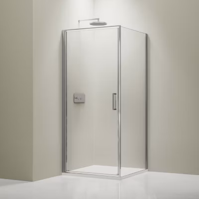 Cabine de douche d&rsquo;angle 80x80x195cm (LxPxH) verre 8mm, 1 porte battante 80cm, Profilé chrome – NT416