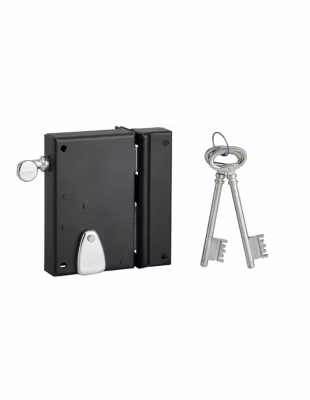 Serrure verticale en applique 4 gorges à tirage pour entrée, droite, axe 40mm, carré 7mm, 70x110mm, noir, 2 clés – THIRARD
