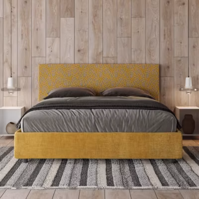 Lit rembourré sans sommier 160×190 en tissu Arla jaune Era 06