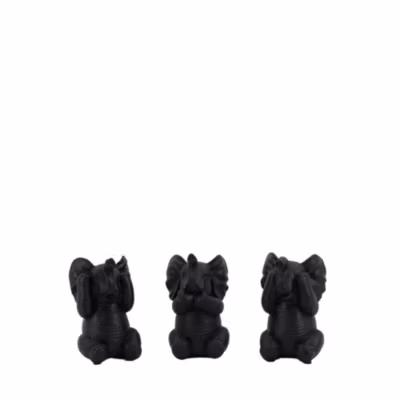 Set de 3 éléphants de la sagesse en résine noire
