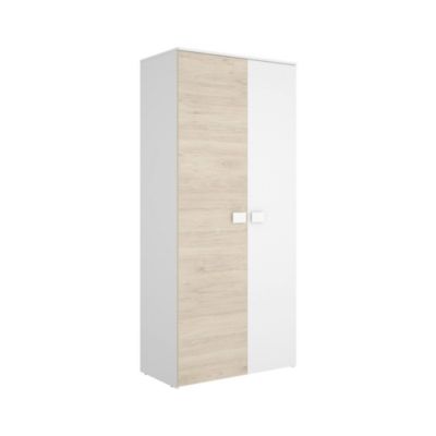 Garde-robe 2 portes Firmin, Meubles de chambre, Penderie de plain-pied, Placard à vêtements, 90×53 h202 cm, Blanc et Chêne clair