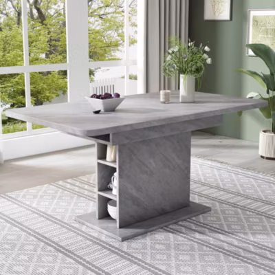 Table à Manger Extensible, Table Rectangulaire avec Espace de Rangement, Panneau de Particules et Métal, Gris, 130x70x75 cm