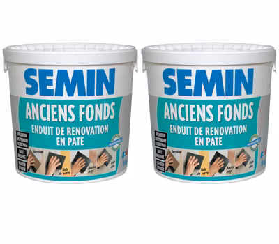 Enduit de Rénovation pour les Supports Irréguliers Semin Anciens Fonds, Intérieur/Extérieur, Seau de 15 kg, Lot de 2