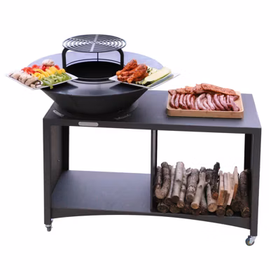 Brasero îlot Avec Plaque Et Grille Amovible En Acier Barbecue Plancha Extérieur diam  75 Cm