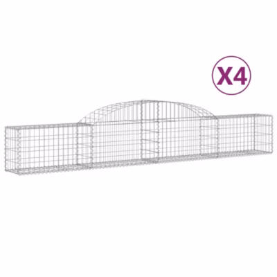 vidaXL Paniers à gabions arqués 4 pcs 300x30x40/60 cm fer galvanisé, gabion, cage de gabion, panier de mur de gabion, mur de 31464