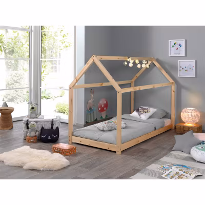Lit Cabane 90×200 Sommier inclus Vipack – Naturel