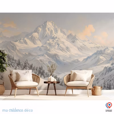 Papier peint Mont-blanc et soleil, Aquarelle 2 – Intissé – 300 cm – 280 cm – MaCrédenceDéco