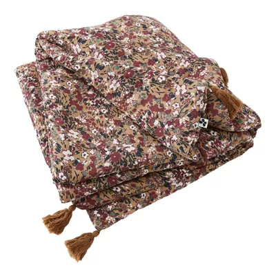 Édredon 90 x 200 cm en gaze de coton camel et fleuri – ISABELA 1