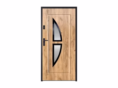Porte d&rsquo;entrée en acier vitrée et  inox H207 x L100 cm effet chêne – épaisseur 55 mm – poussant droit – COVAS