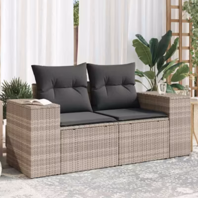 ZMH Canapé De Jardin 2 Places Et Coussins Gris Clair Résine Tressée