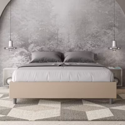 Lit Sommier sans sommier capitonné 160×190 Azelia simili cuir gris tourterelle