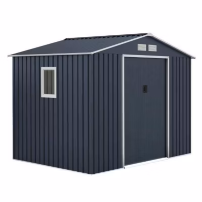 Abri de jardin en métal 5,29 m – 277 x 191 x 202 cm – VENUS Kit d&rsquo;ancrage inclus, 2 portes coulissantes, 1 fenetre latérale Gris
