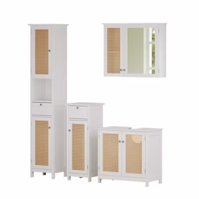 Vicco Ensemble meubles bain Blanc 4 pièces, avec armoire haute