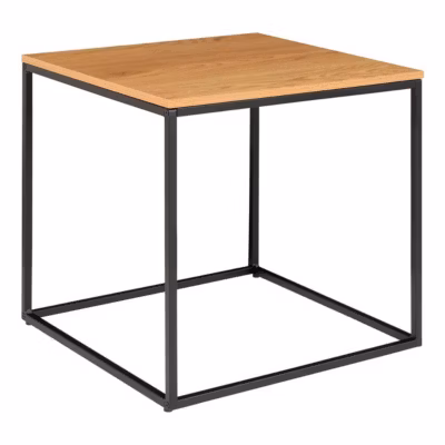 VOLLRAD – Bout de Canapé Carré Acier et Bois Aspect