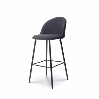 Chaise de Bar Design Moderne avec Dossier   Tabouret Haut Confortable en Tissu Noir et Pieds Métal Noir   Hauteur 76 cm