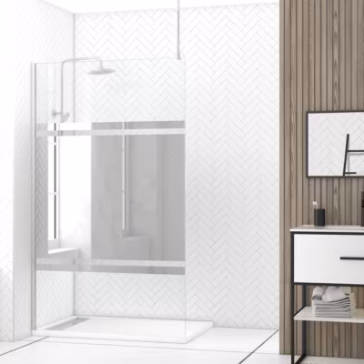 Paroi de Douche 120x200cm Miroir – Profilé + Barre Plafond Finition Chrome – FREEDOM 2 MIRROR