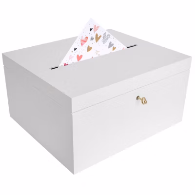 Creative Deco Boîte en Bois Blanc avec Couvercle et Clé – 29 x 25 x 15 cm – Boîte à Enveloppes – Souvenirs Mariage Anniversaire