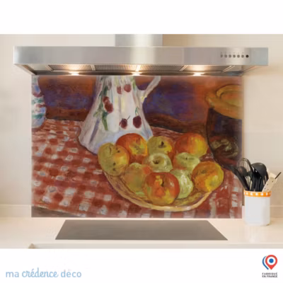 Crédence cuisine fond de hotte Pierre Bonnard, Les Pommes rouges et jaunes – Verre trempé – L 90 cm x H 60 cm – MaCrédenceDéco