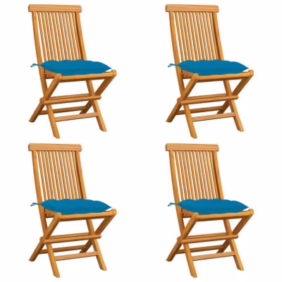 Chaises de jardin en teck massif avec coussins bleu clair – VidaXL – Pliant – Bois massif – 4 personnes