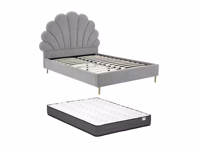 Lit coquillage 140 x 190 cm – Tissu – Gris clair + Matelas – LIVAYA