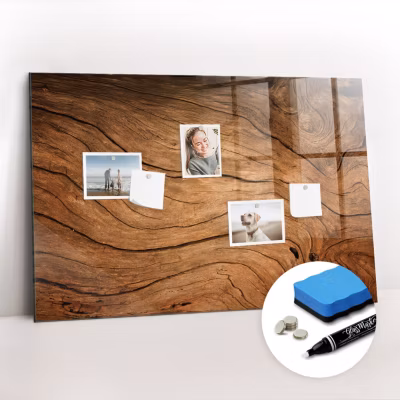 Tableau Magnétique Wallfluent 90×60 cm Vieux bois Marqueur blanc En Verre De Planification
