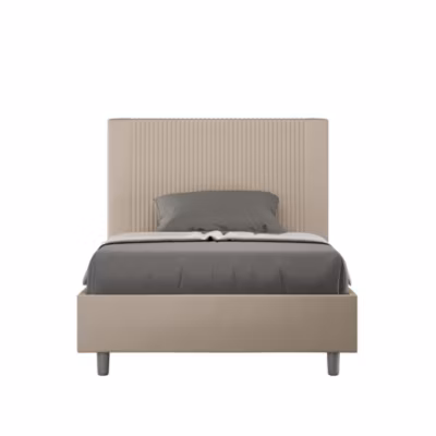 Lit coffre capitonné 140×200 Goya simili cuir gris tourterelle