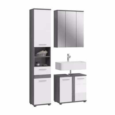 Ensemble de meubles de salle de bain WILLIAM  Gris foncé et blanc  114x191x34 cm