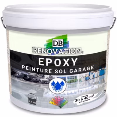 Peinture RESINE EPOXY pour sol béton Garage – Gris soie 4,5KG (30 à 40m²) PRET A L&rsquo;EMPLOI – Trafic intense – Etanche et résistant