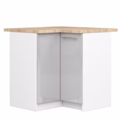 Meuble de cuisine sur pied : 2 portes, 2 étagères, blanc / métallisé brillant, 90 x 85 x 46 cm