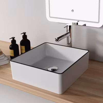 Vasque à poser carrée avec liseré noir – 38.5×38.5cm – Cadia