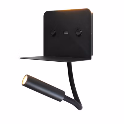 Applique murale avec LED Noir 3W pour la lecture et Lumière dAmbiance Chaleureuse 6W avec Base de Charge USB