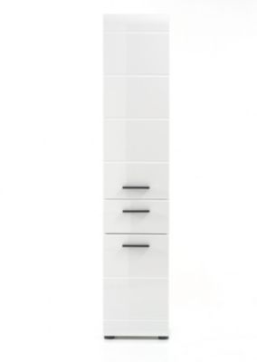 Meuble salle de bain. Meuble colonne mélaminé blanc brillant. L – H – P : 30 – 182 – 31 cm