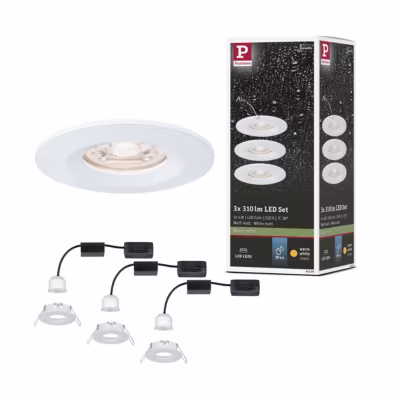 Spot encastré LED Nova Mini Coin Kit de base fixe IP44 rond 65 mm Coin 3x4W 3x310lm 230V 2700K Blanc dépoli