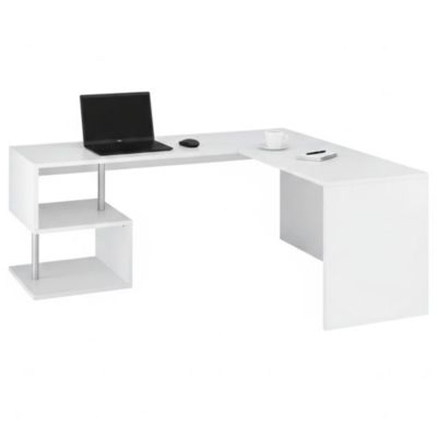 Bureau Antonino, Bureau PC linéaire, Table de bureau polyvalente, Bureau peu encombrant, 160x60h78 cm, Blanc brillant