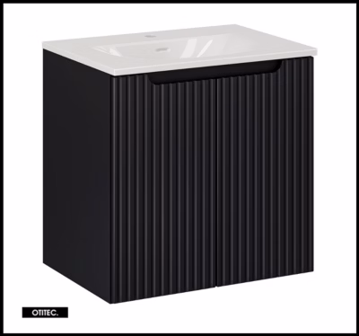 Meuble sous vasque de 60 cm – avec vasque à encastrer – Noir – 2 portes – VOLTA BLACK