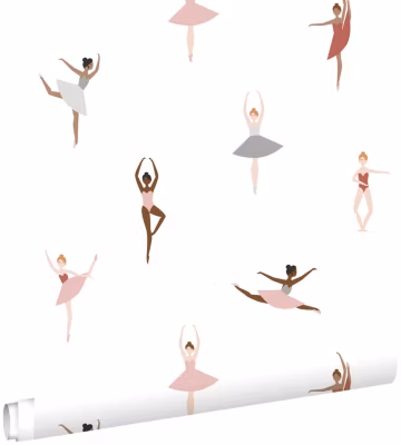 ESTAhome papier peint ballerines vieux rose et bleu gris 53 cm x 10.05 m