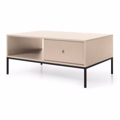 Table basse 104×68 cm VELLORE beige avec pieds dorés