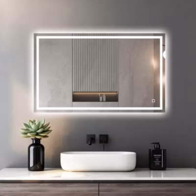 Miroir lumineux 80×100  salle de bain antibuée bouton tactile installation réversible SANILAND