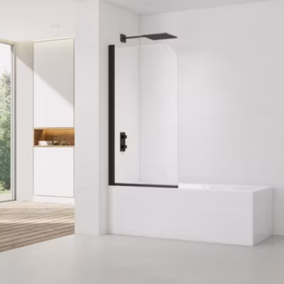 Swiss Aqua Technologies 150×80 cm Pare-baignoire pivotant en verre, orientation gauche et droite, noir (SATVZUNIKCT80)